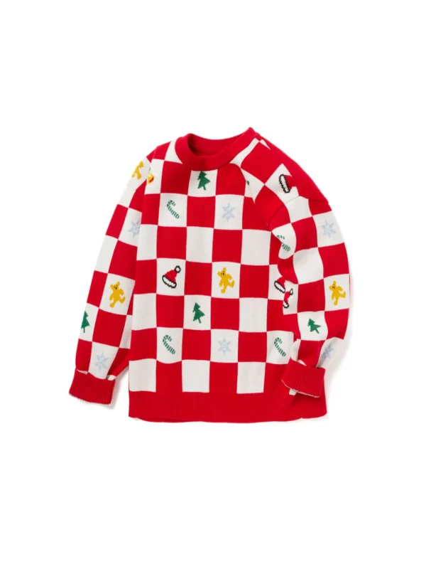 Balabala Kids Parent-Child Style 100%Cotton Long Sleeves Sweater Red White Hue Flash Sale