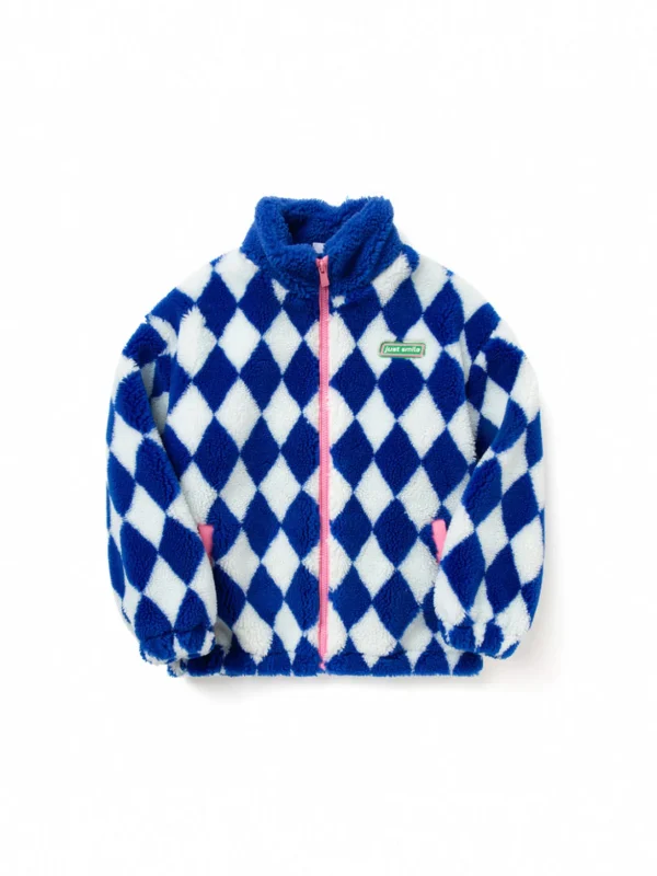 Balabala Kids Stand Collar Plaid Pattern Jacket Blue White Hue Sale