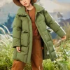 Balabala Kids Stereo Pocket Long Hooded Down Jacket Army Green Hot