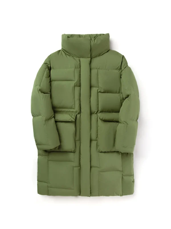 Balabala Kids Stereo Pocket Long Hooded Down Jacket Army Green Hot