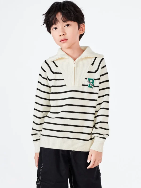 Balabala Kids Stripe Long Sleeves Sweater White Hue Hot