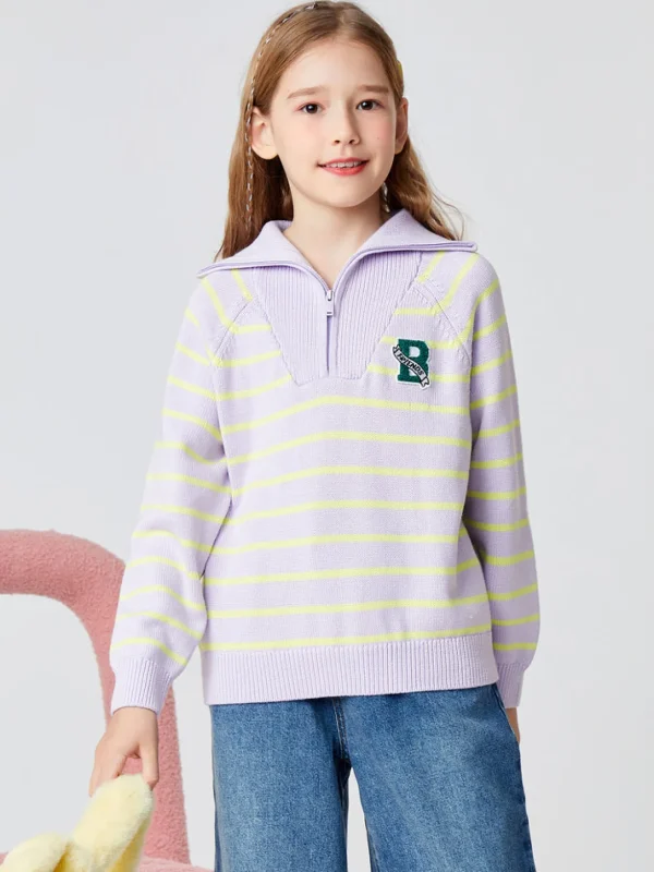 Balabala Kids Stripe Long Sleeves Sweater Purple Yellow Hue Flash Sale