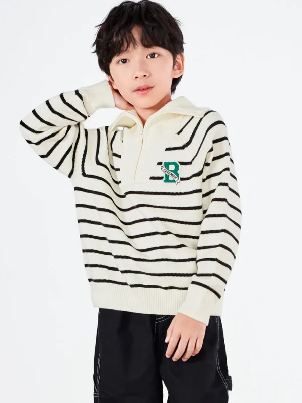 Balabala Kids Stripe Long Sleeves Sweater White Hue Hot