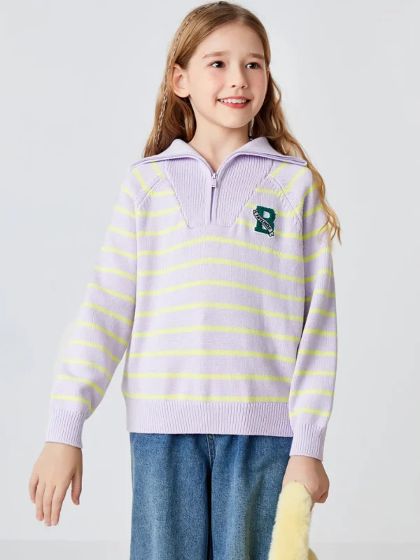 Balabala Kids Stripe Long Sleeves Sweater Purple Yellow Hue Flash Sale