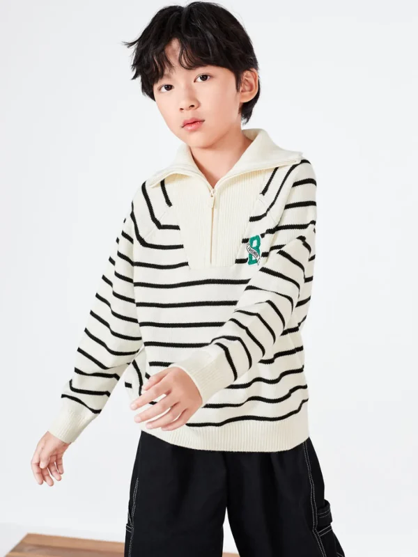 Balabala Kids Stripe Long Sleeves Sweater White Hue Hot