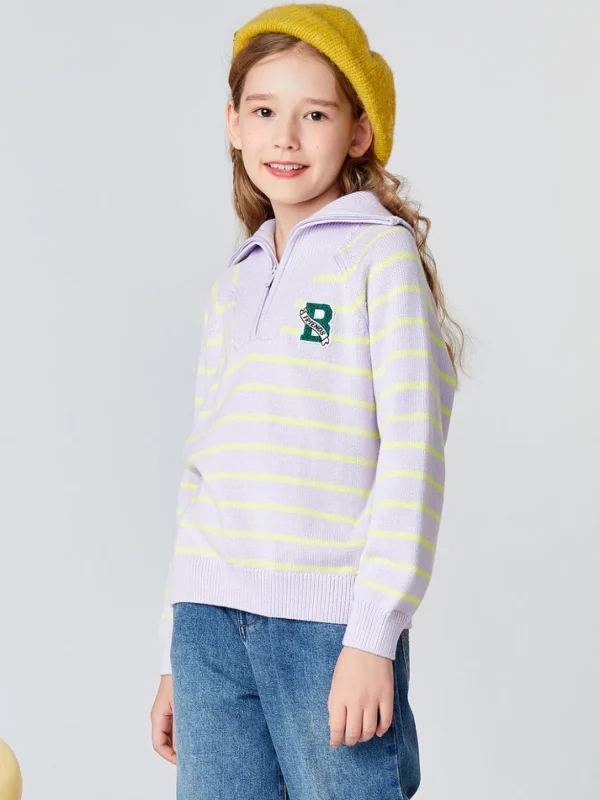 Balabala Kids Stripe Long Sleeves Sweater Purple Yellow Hue Flash Sale