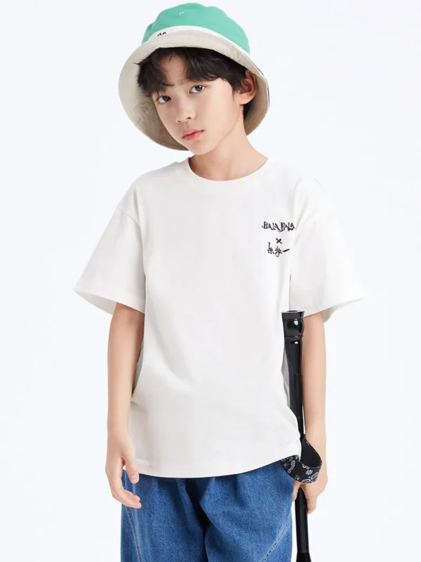 Balabala Kids Unisex Rounded V-Neck Short Sleeve T-Shirt 7-14 Years Flash Sale