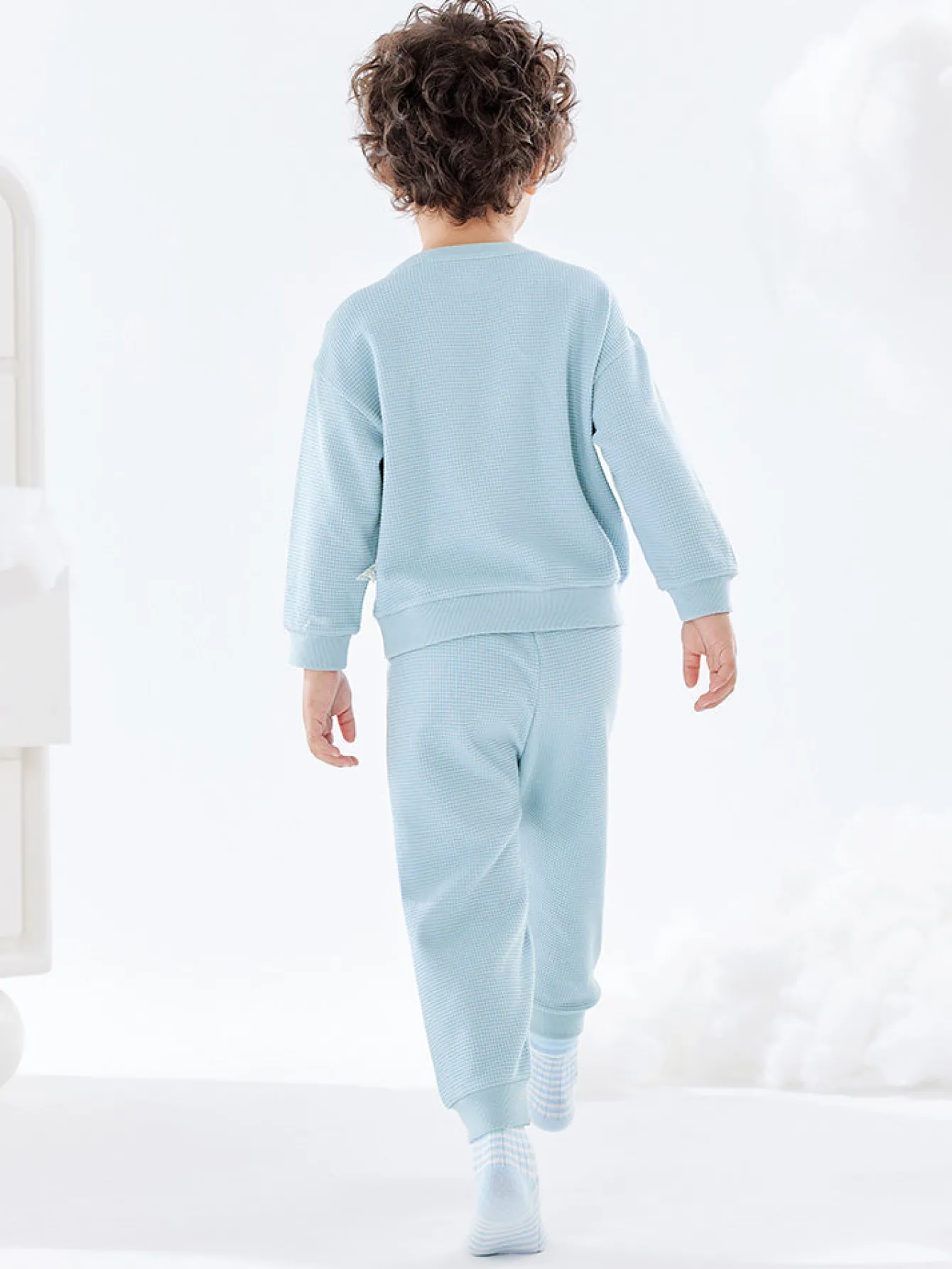 Balabala Kids Unisex Waffle Fabric Solid Colour Home Wear Set 7-14 Years Cheap