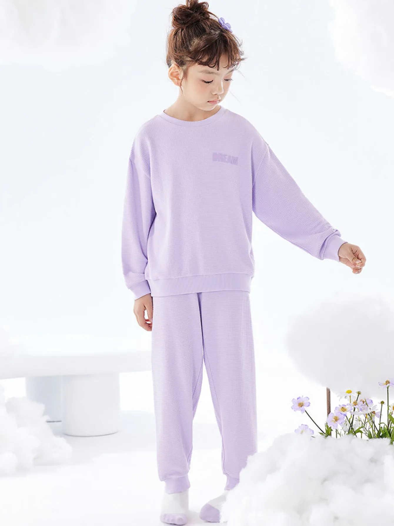 Balabala Kids Unisex Waffle Fabric Solid Colour Home Wear Set 7-14 Years Cheap