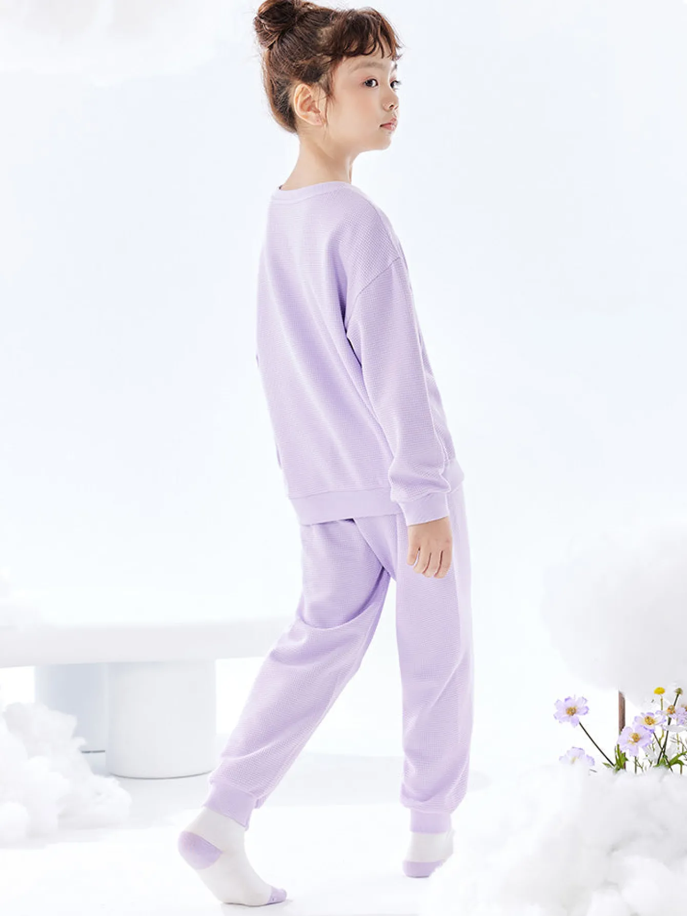 Balabala Kids Unisex Waffle Fabric Solid Colour Home Wear Set 7-14 Years Cheap