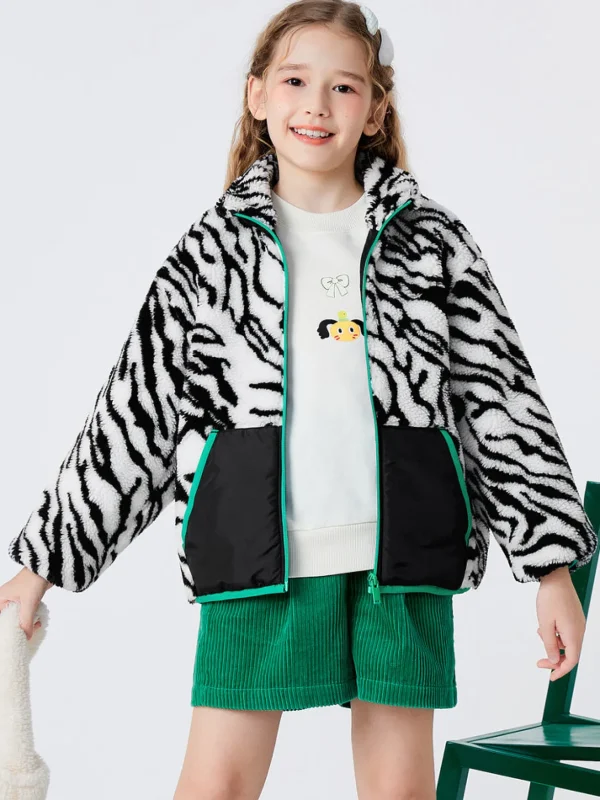 Balabala Kids Windproof Stand Collar Jacket Black White Hue Online