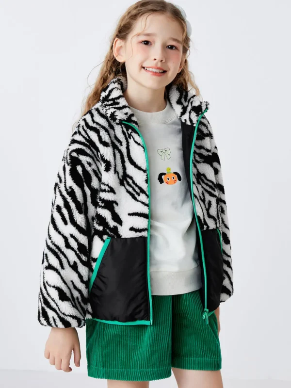 Balabala Kids Windproof Stand Collar Jacket Black White Hue Online