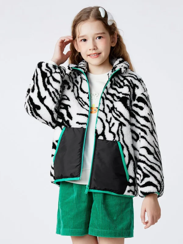 Balabala Kids Windproof Stand Collar Jacket Black White Hue Online