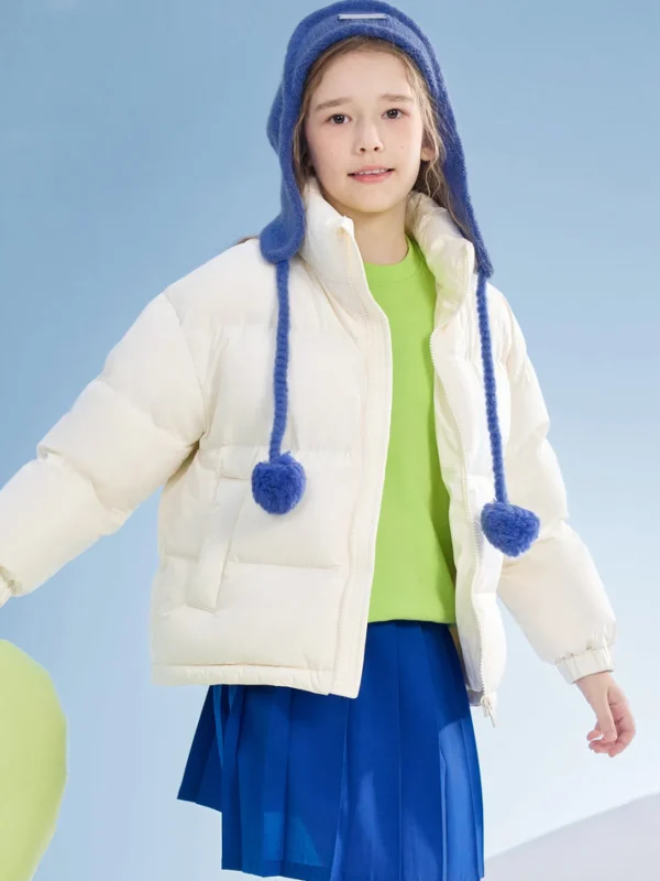 Balabala Kids Zipper Basic Down Jacket Cream White Best