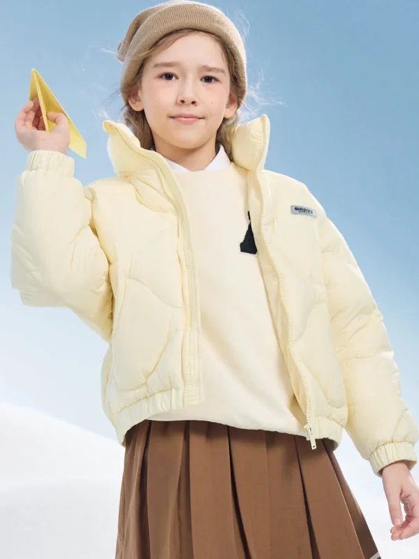 Balabala Kids Zipper Hooded Down Jacket Yellow Hue Hot