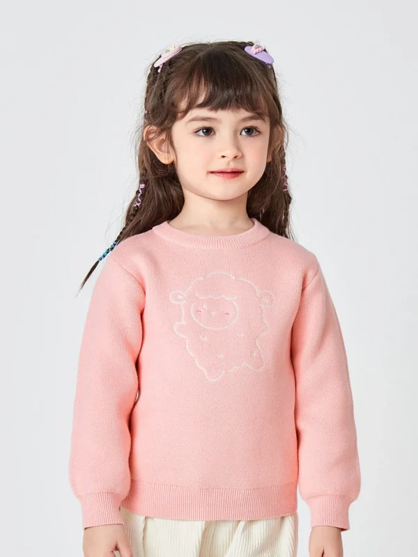 Balabala Toddler Bear Print Crew Neck Long Sleeve Sweater Pink Clearance