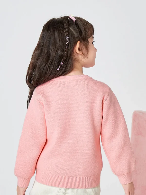 Balabala Toddler Bear Print Crew Neck Long Sleeve Sweater Pink Clearance