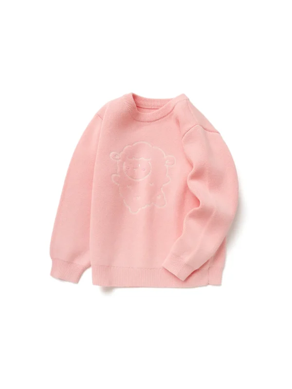 Balabala Toddler Bear Print Crew Neck Long Sleeve Sweater Pink Clearance