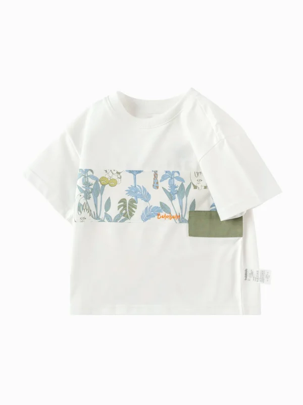 Balabala Toddler Boy Explore Style Round V-Neck Short Sleeve T-Shirt Flash Sale