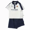 Balabala Toddler Boy Have Fun Style Knitted Short Sleeve Set White Hue Clearance