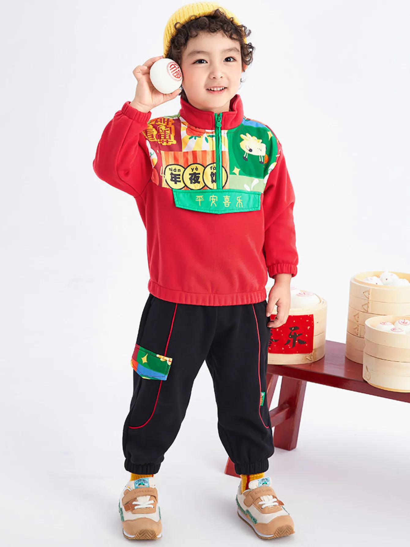Balabala Toddler Boy Traditional Pattern Long Sleeve Knitted Set 2-8 Years Red Hue Sale