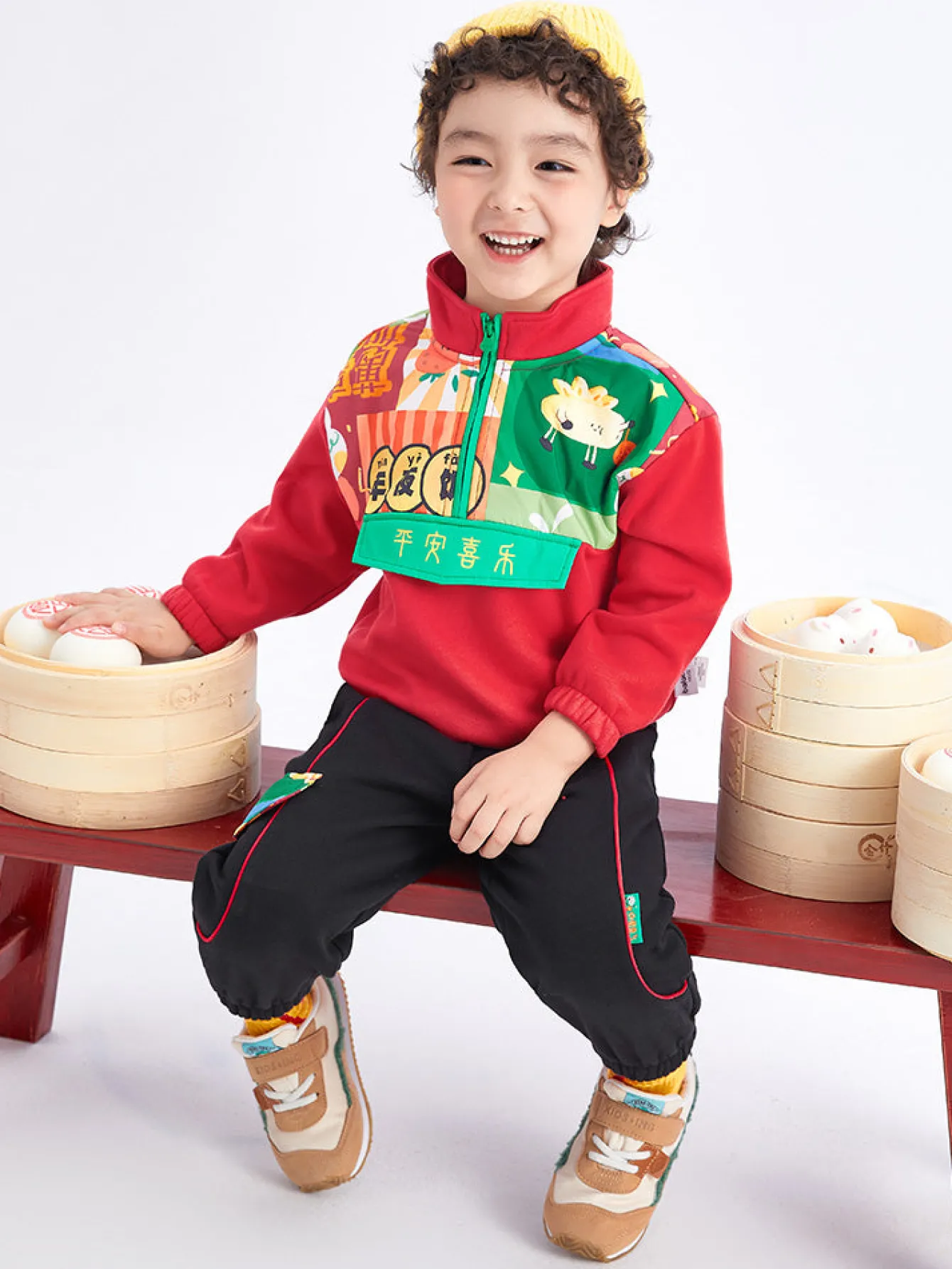 Balabala Toddler Boy Traditional Pattern Long Sleeve Knitted Set 2-8 Years Red Hue Sale