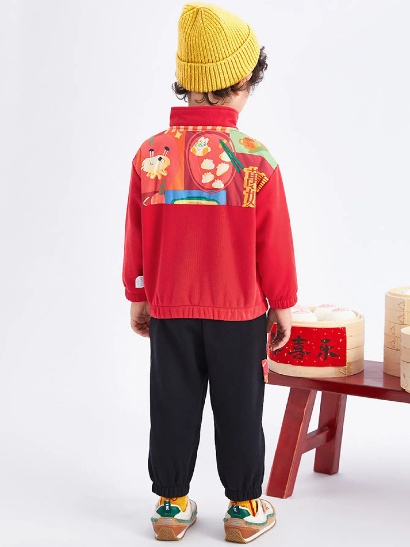 Balabala Toddler Boy Traditional Pattern Long Sleeve Knitted Set 2-8 Years Red Hue Sale