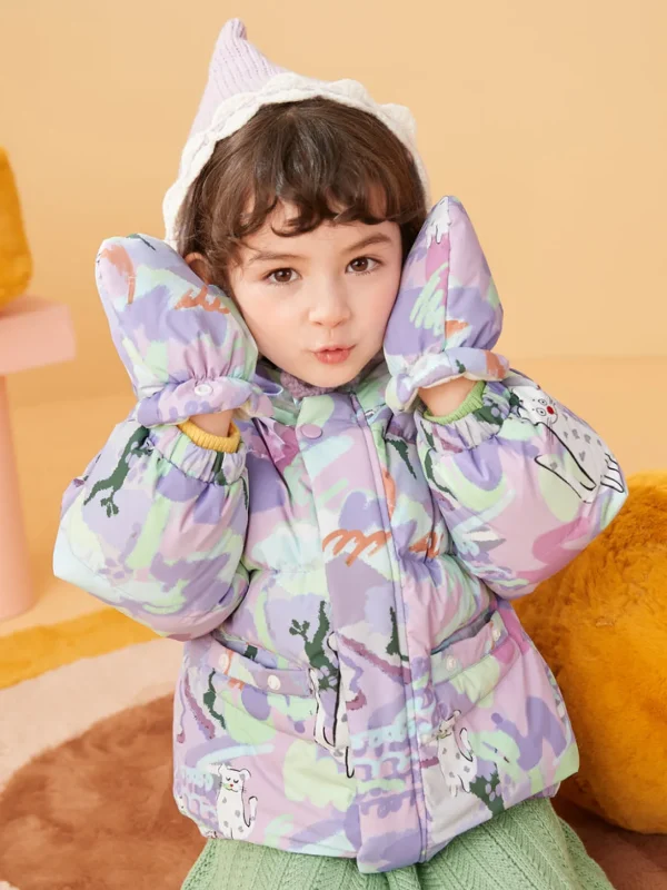 Balabala Toddler Cute Leopard Pattern Loose Down Jacket Blue Purple Hue Shop