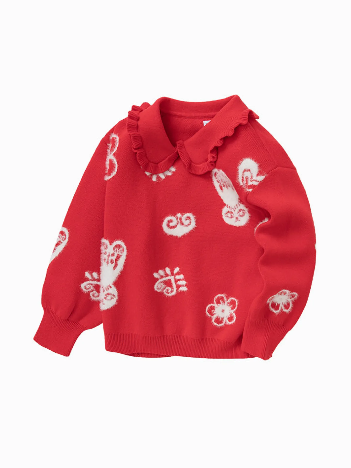 Balabala Toddler Girl 100% Cotton Chinese Zodiac Rabbit Lapel Sweater 2-8 Years Clearance
