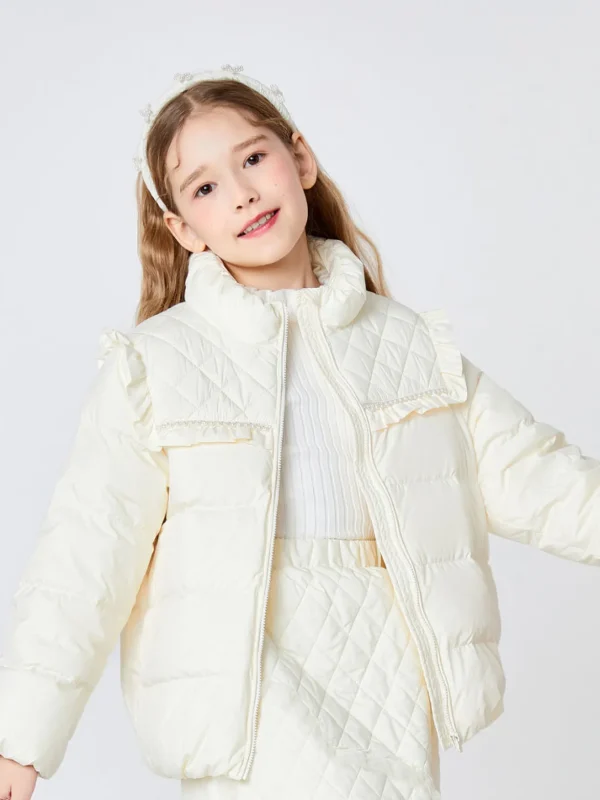 Balabala Toddler Girl Bud Collar Pearl Lace Down Jacket White Hue Sale