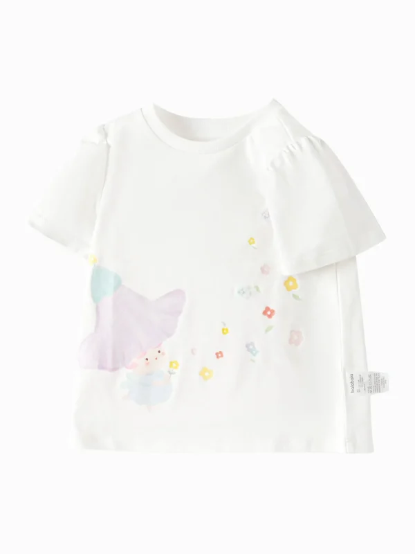 Balabala Toddler Girl Explore Style Round V-Neck Short Sleeve T-Shirt Clearance