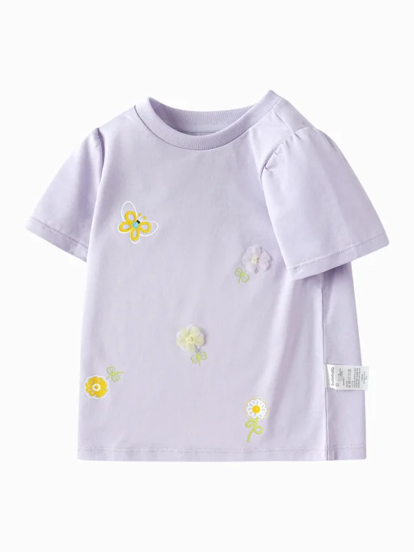 Balabala Toddler Girl Explore Style Round V-Neck Short Sleeve T-Shirt Clearance