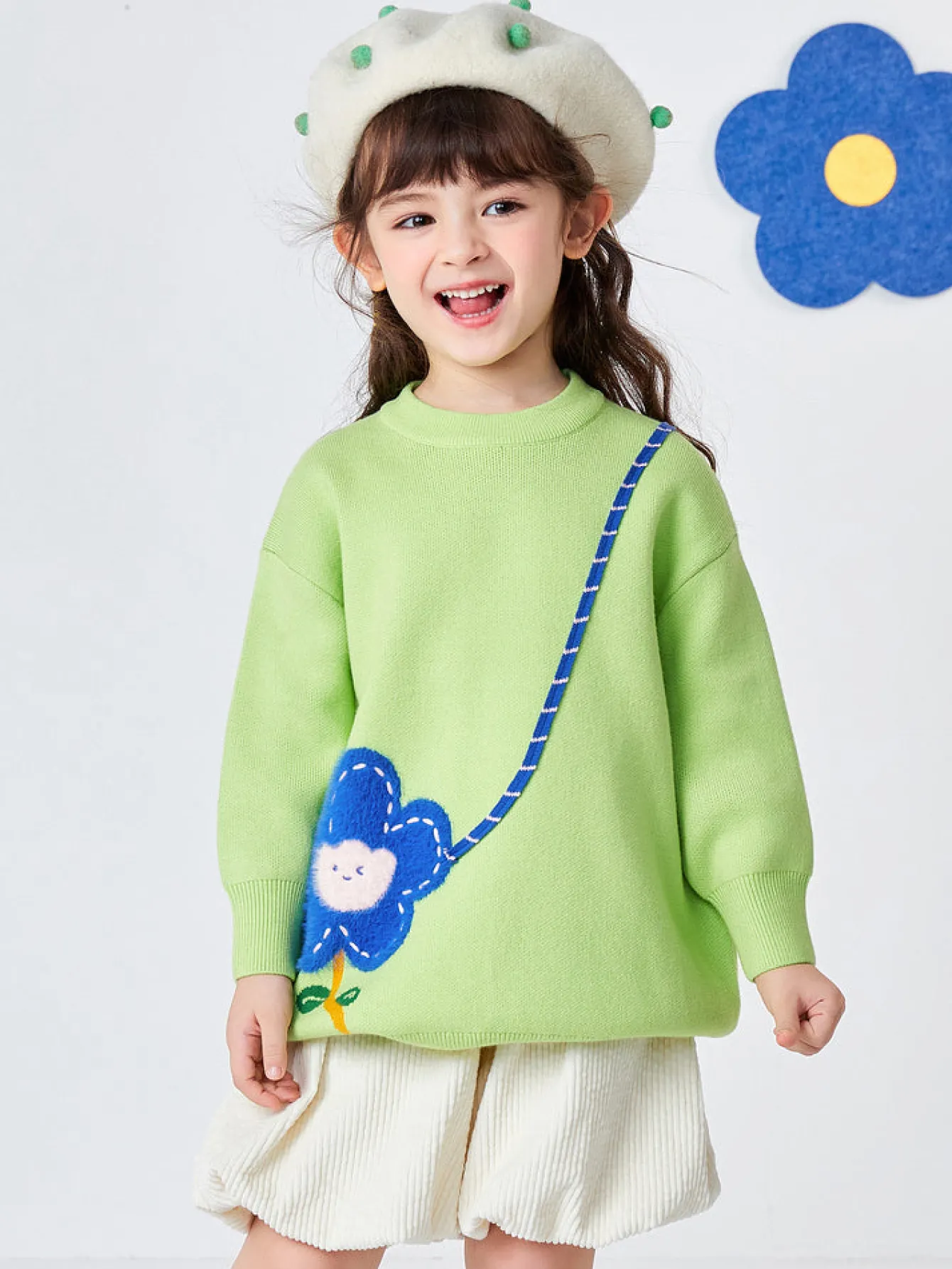 Balabala Toddler Girl Floral Jacquard Lapel Long Sleeve Dress Pink Green Fashion