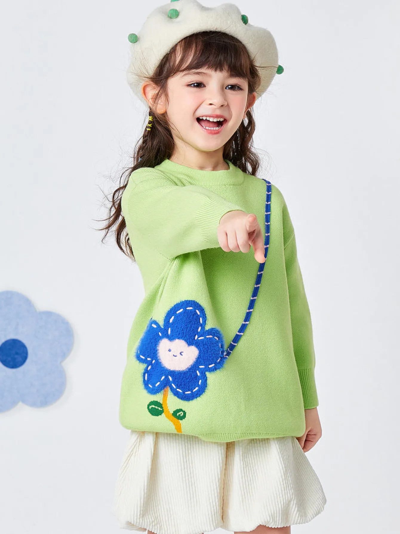 Balabala Toddler Girl Floral Jacquard Lapel Long Sleeve Dress Pink Green Fashion