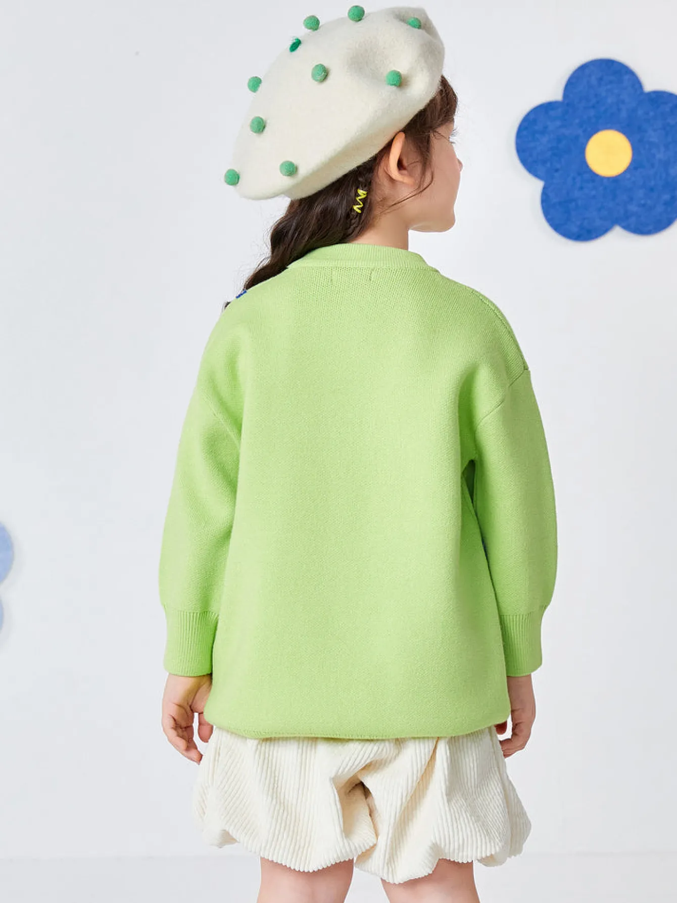 Balabala Toddler Girl Floral Jacquard Lapel Long Sleeve Dress Pink Green Fashion