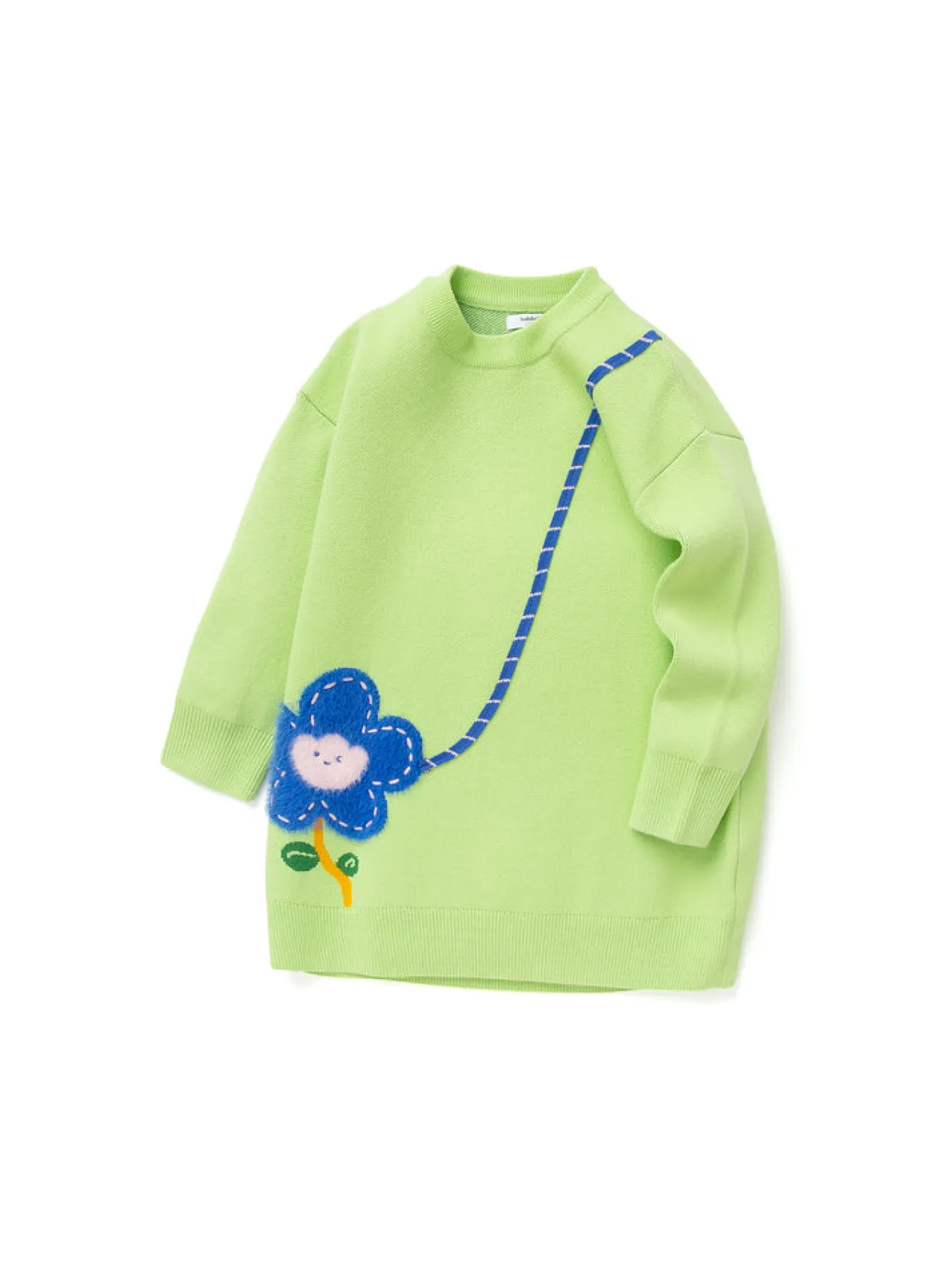 Balabala Toddler Girl Floral Jacquard Lapel Long Sleeve Dress Pink Green Fashion