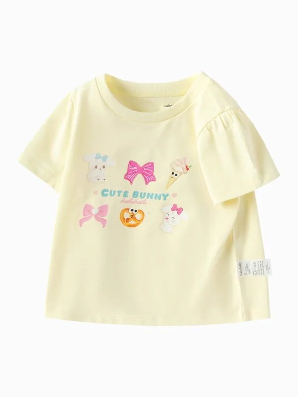 Balabala Toddler Girl Have Fun Style Round V-Neck Short Sleeve T-Shirt Best Sale