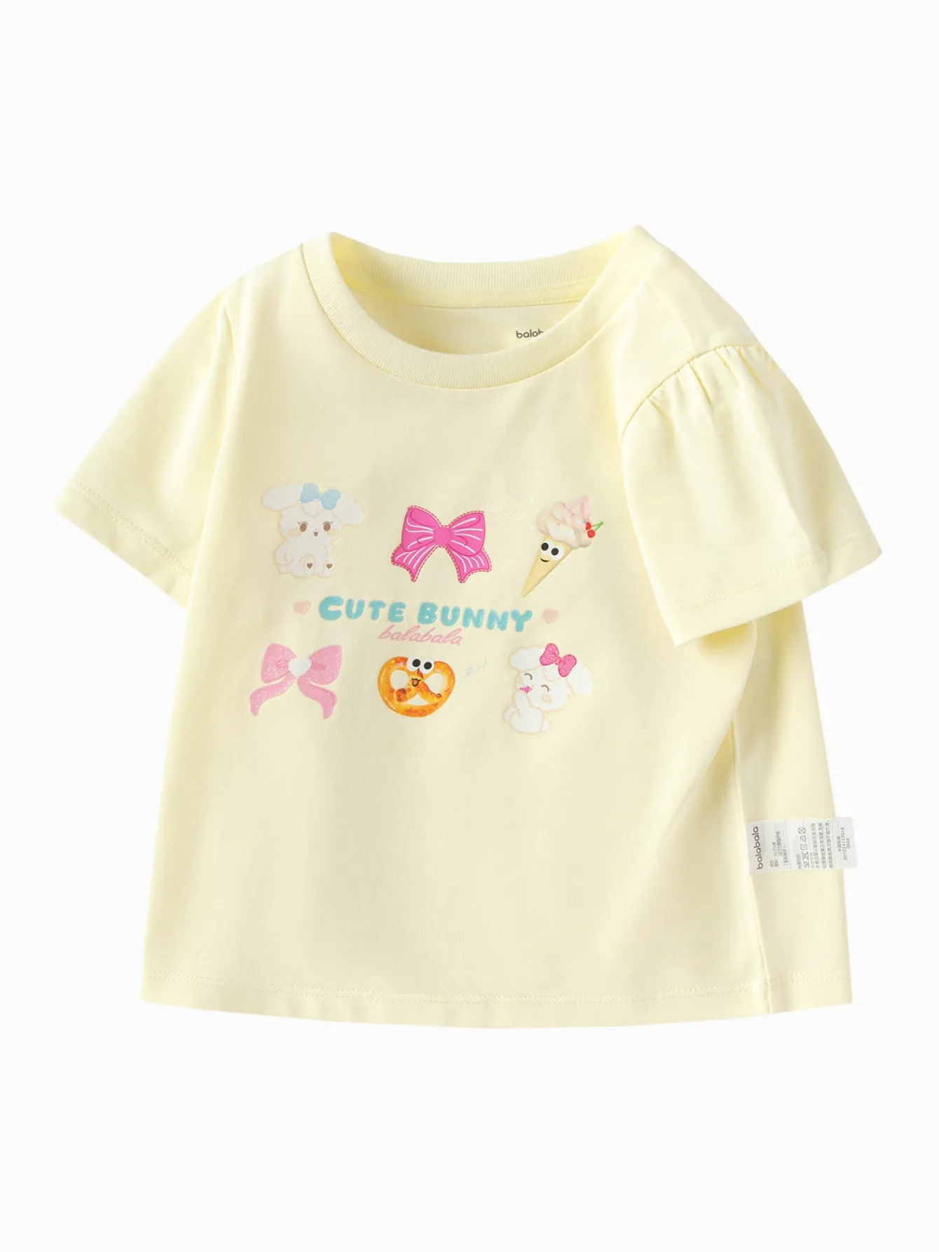 Balabala Toddler Girl Have Fun Style Round V-Neck Short Sleeve T-Shirt Best Sale