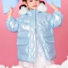 Balabala Toddler Girl Hooded Rabbit Fur Hooded Large Pocket Windproof Down Jacket Power Blue Hot
