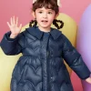 Balabala Toddler Girl Lapel Classic Collared Down Jacket Dark Blue Clearance