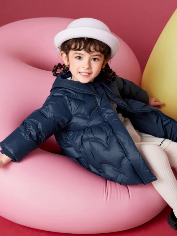 Balabala Toddler Girl Lapel Classic Collared Down Jacket Dark Blue Clearance