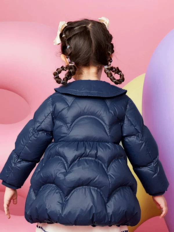 Balabala Toddler Girl Lapel Classic Collared Down Jacket Dark Blue Clearance