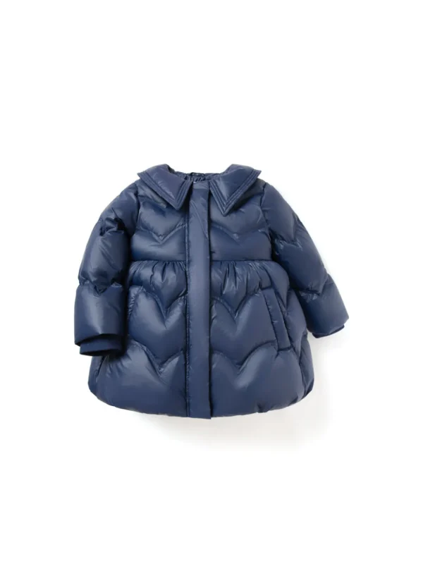 Balabala Toddler Girl Lapel Classic Collared Down Jacket Dark Blue Clearance