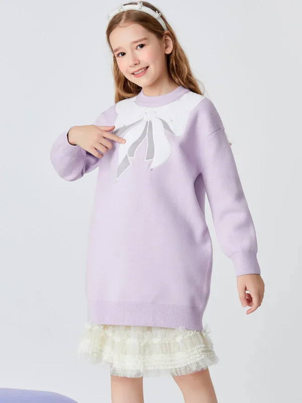 Balabala Toddler Girl Lapel Long Sleeve All P Dress Violet Store