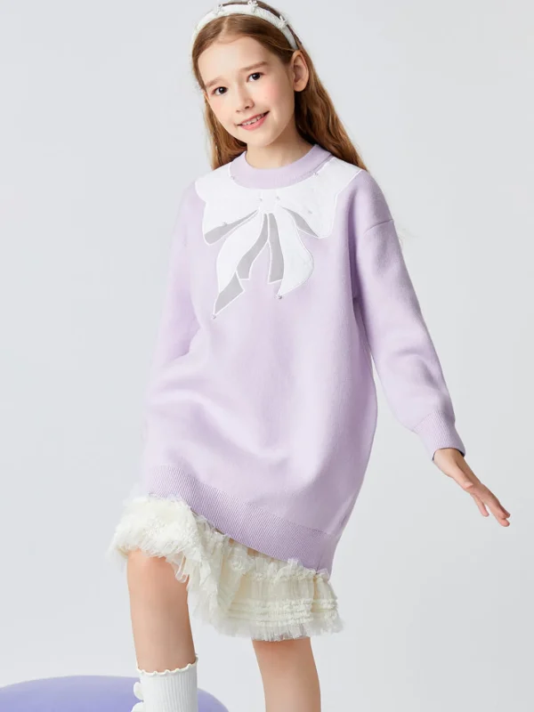 Balabala Toddler Girl Lapel Long Sleeve All P Dress Violet Store