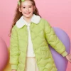 Balabala Toddler Girl Lapel Windproof Detachable Belt Down Jacket Green Hue Flash Sale