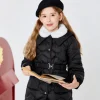 Balabala Toddler Girl Lapel Windproof Detachable Belt Down Jacket Black Fashion