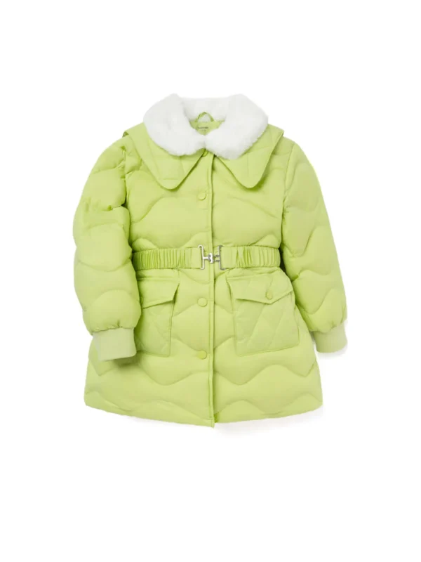 Balabala Toddler Girl Lapel Windproof Detachable Belt Down Jacket Green Hue Flash Sale