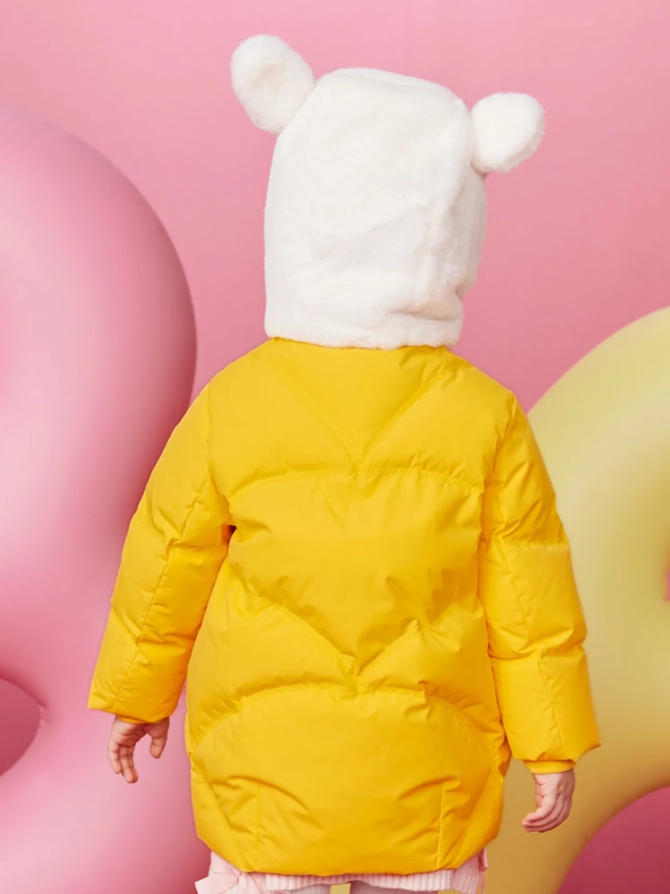 Balabala Toddler Girl Rabbit Fur Hooded Fresh And Lively Down Jacket Medium Yellow Hot