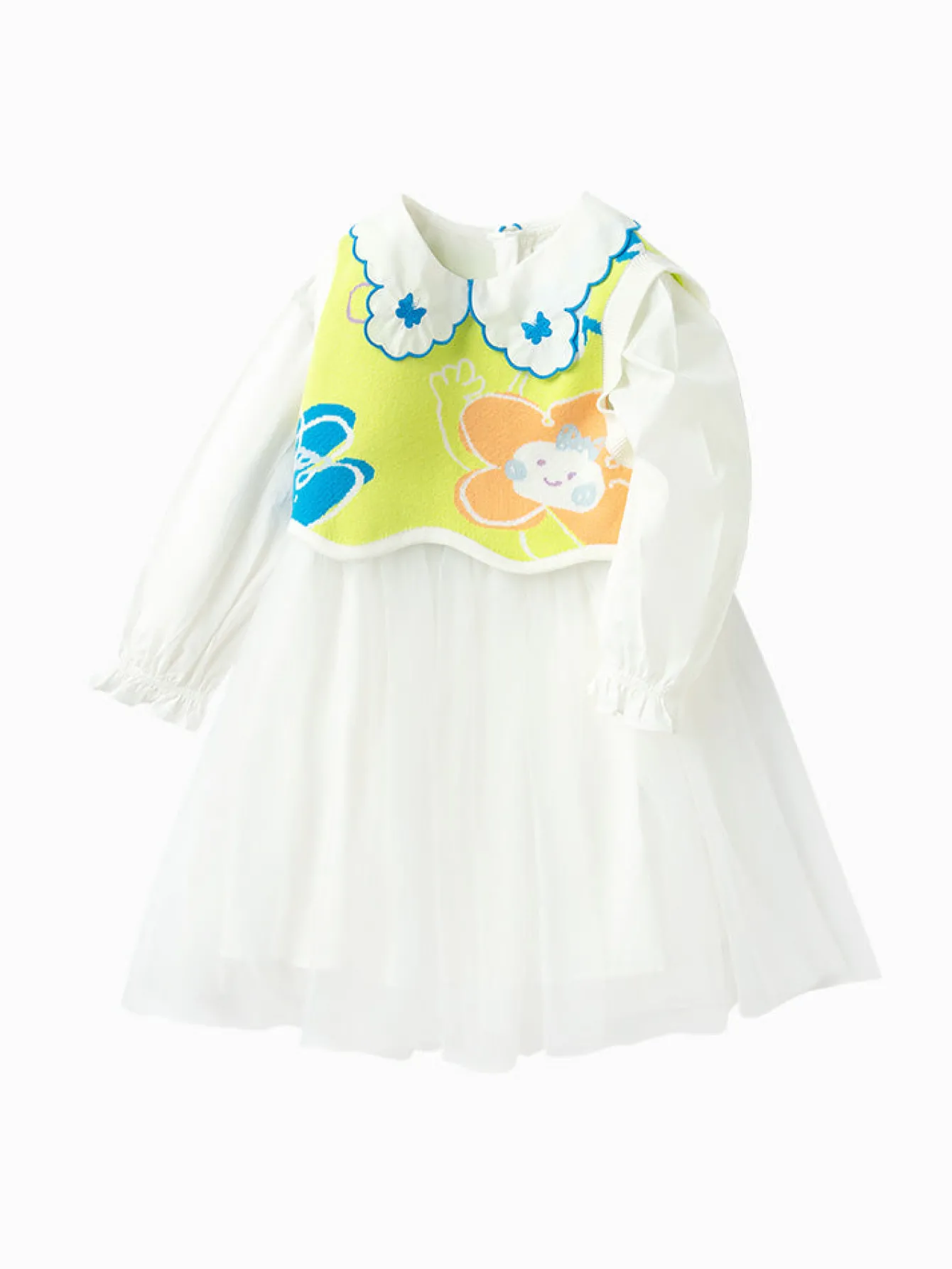 Balabala Toddler Girl Textile Flower Long Sleeve Woolen Set 2-8 Years Raw White Clearance